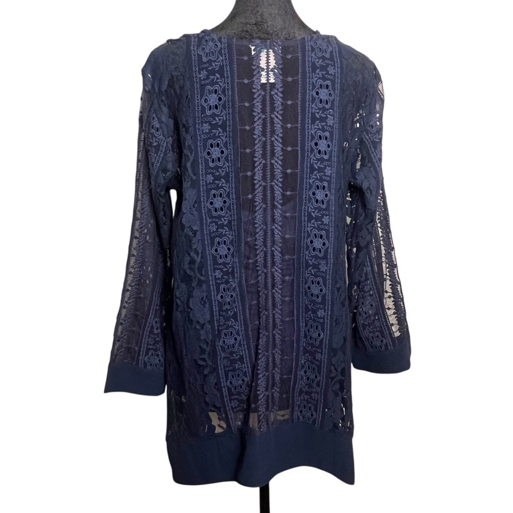 Sundance Sense of Style Sheer Lace Tunic Top Navy Blue — Size Medium - Picture 5 of 11